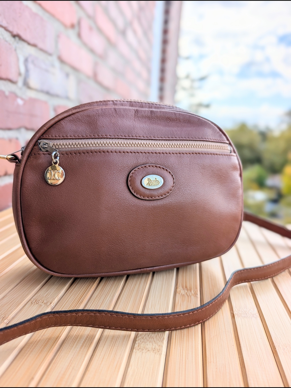Vintage Celine Paris Brown Leather  Shoulder/ short Crossbody Bag Made in Italy